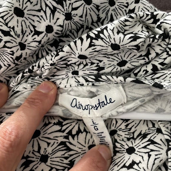 AÉROPOSTALE Black & White Flower Print Short Sleeve Dress Size Large - Picture 4 of 5